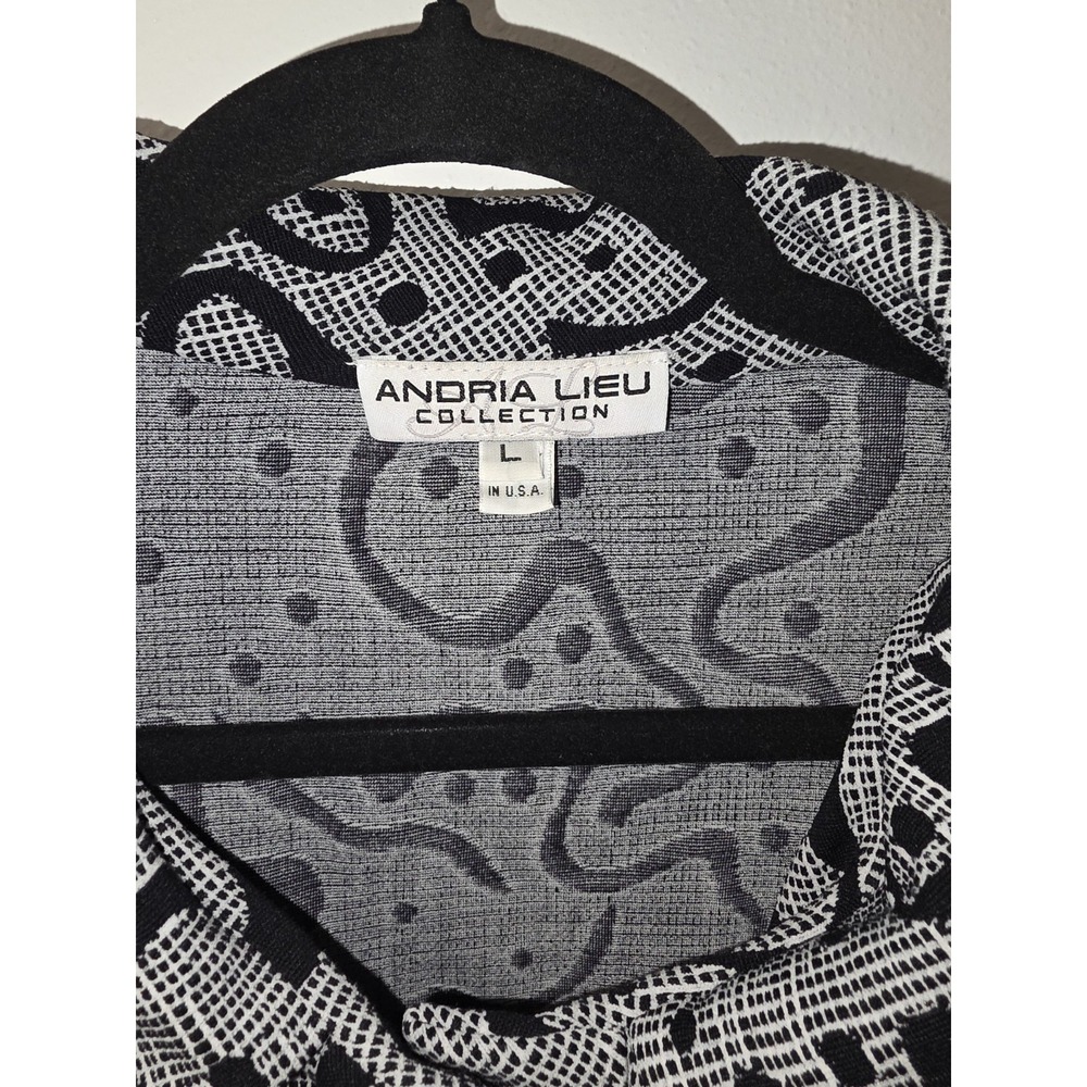 Andria Lieu Collection Black White Abstract Print Button Front Jacket Top Size L - Picture 4 of 7
